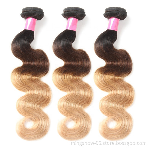 fast shipping weave human hair bundles,virgin Brazilian hair 3 bundles ombre BODY wave bundles with closure